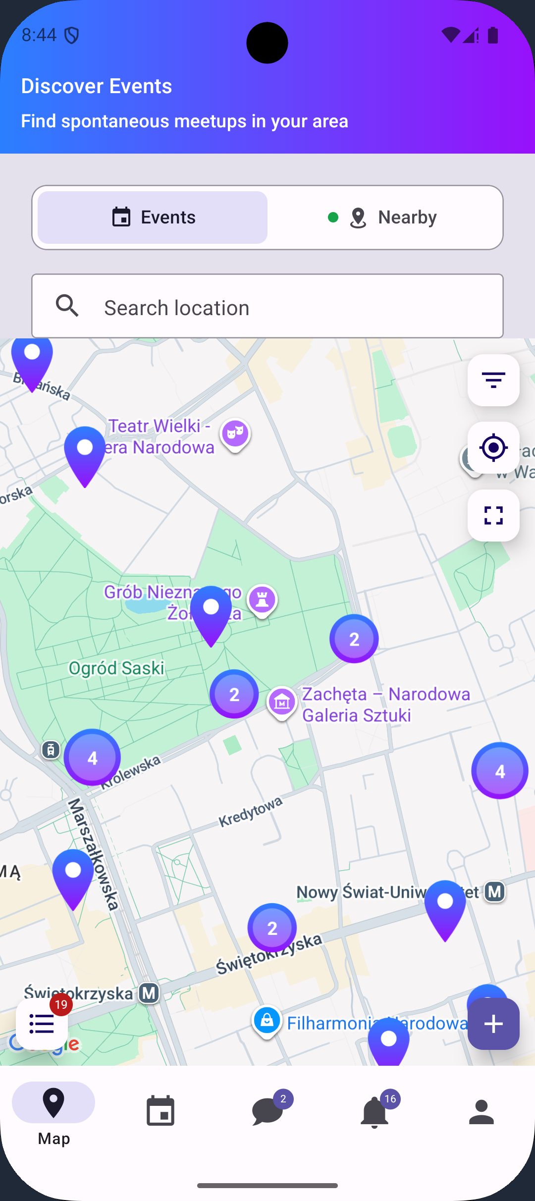 Nevt app - map view